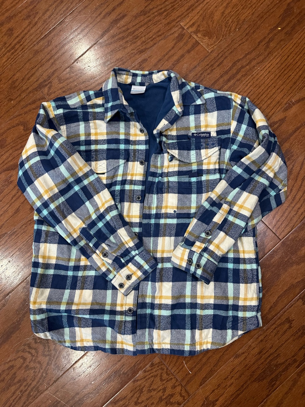 Columbia Navy, Yellow & Light Blue Plaid Mens Jacket